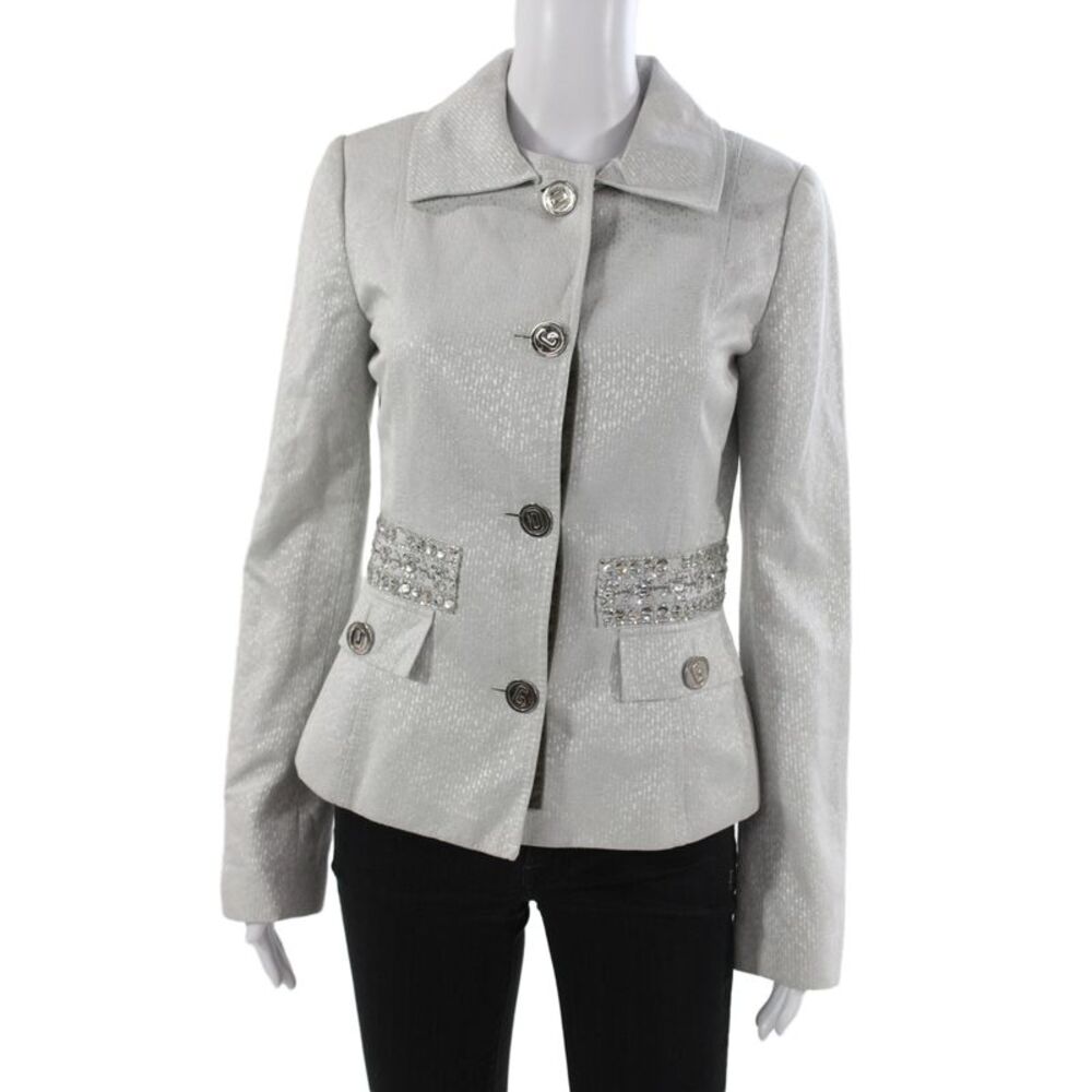 Dolce & Gabbana Women Silver Basic Jacket Long Sleeve Cotton Blend Size 42